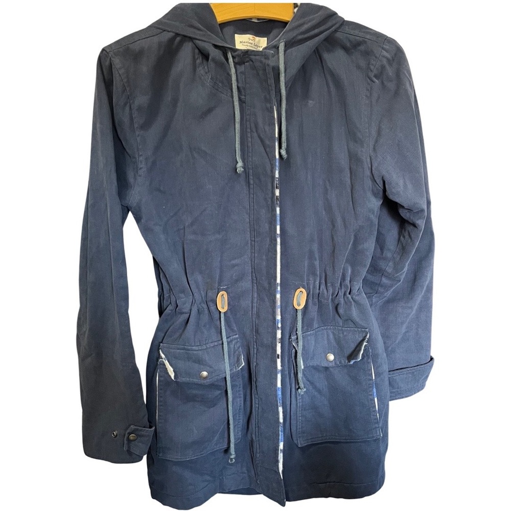 Marine Layer Utility Chore Hooded Zip Up Faded Blue Jacket Size Medium